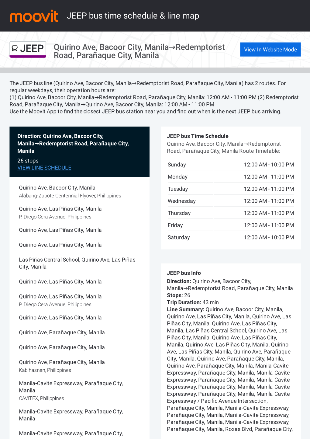 JEEP Bus Time Schedule & Line Route