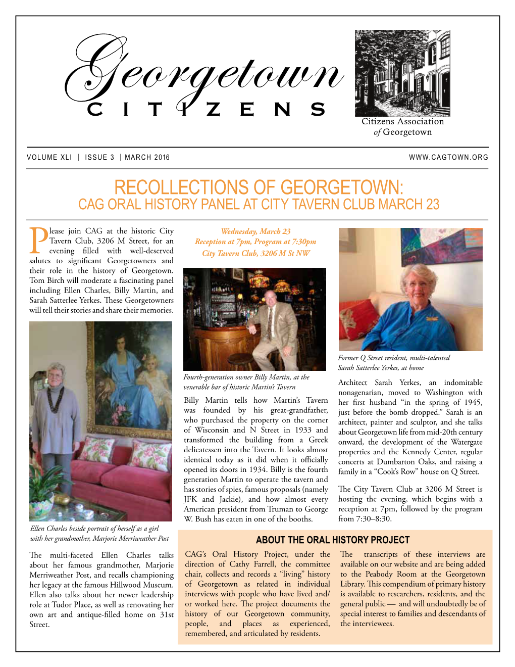 Recollections of Georgetown: Cag ORAL History Panel at City Tavern Club MARCH 23