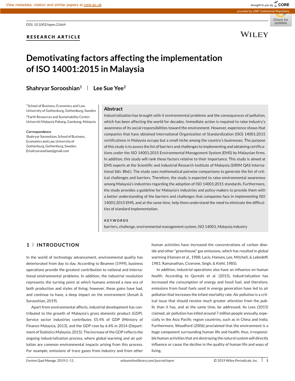 Demotivating Factors Affecting the Implementation of ISO 14001:2015 in Malaysia