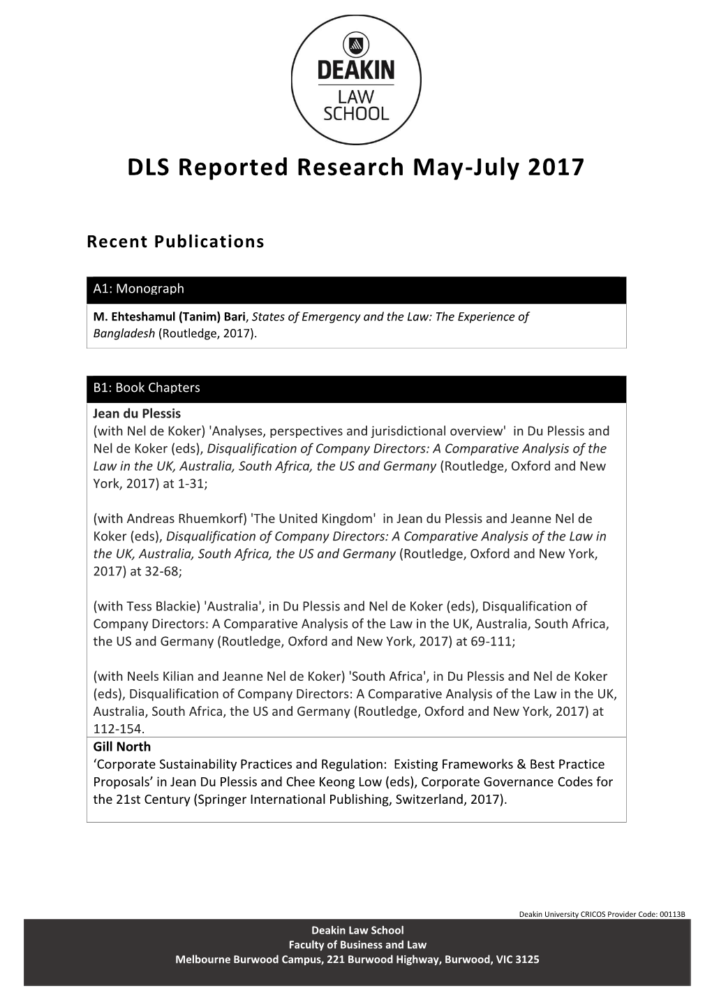DLS Reported Research May-July 2017