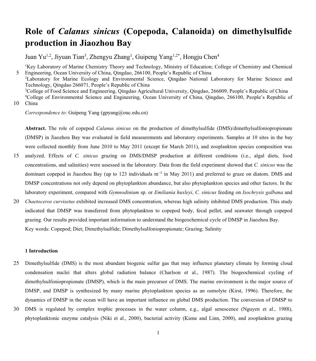 Role of Calanus Sinicus (Copepoda, Calanoida