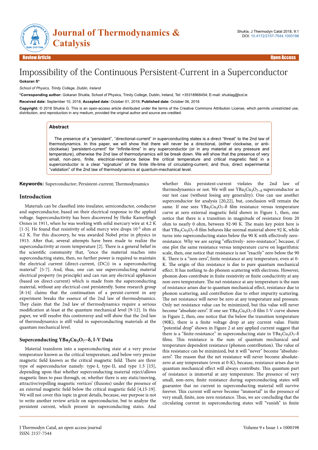Impossibility of the Continuous Persistent-Current in A