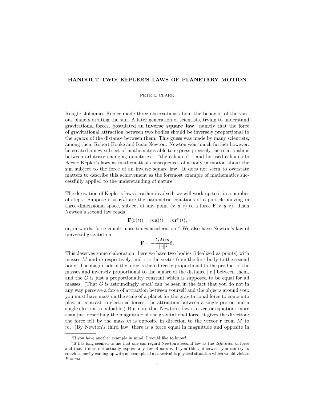 KEPLER's LAWS of PLANETARY MOTION Rough