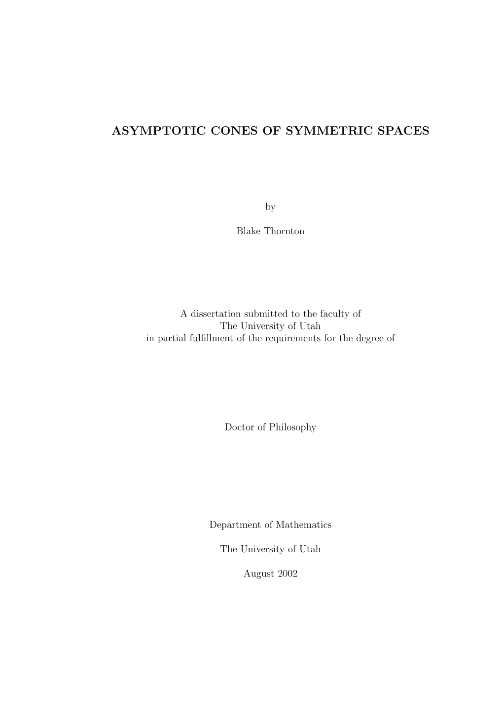 Asymptotic Cones of Symmetric Spaces