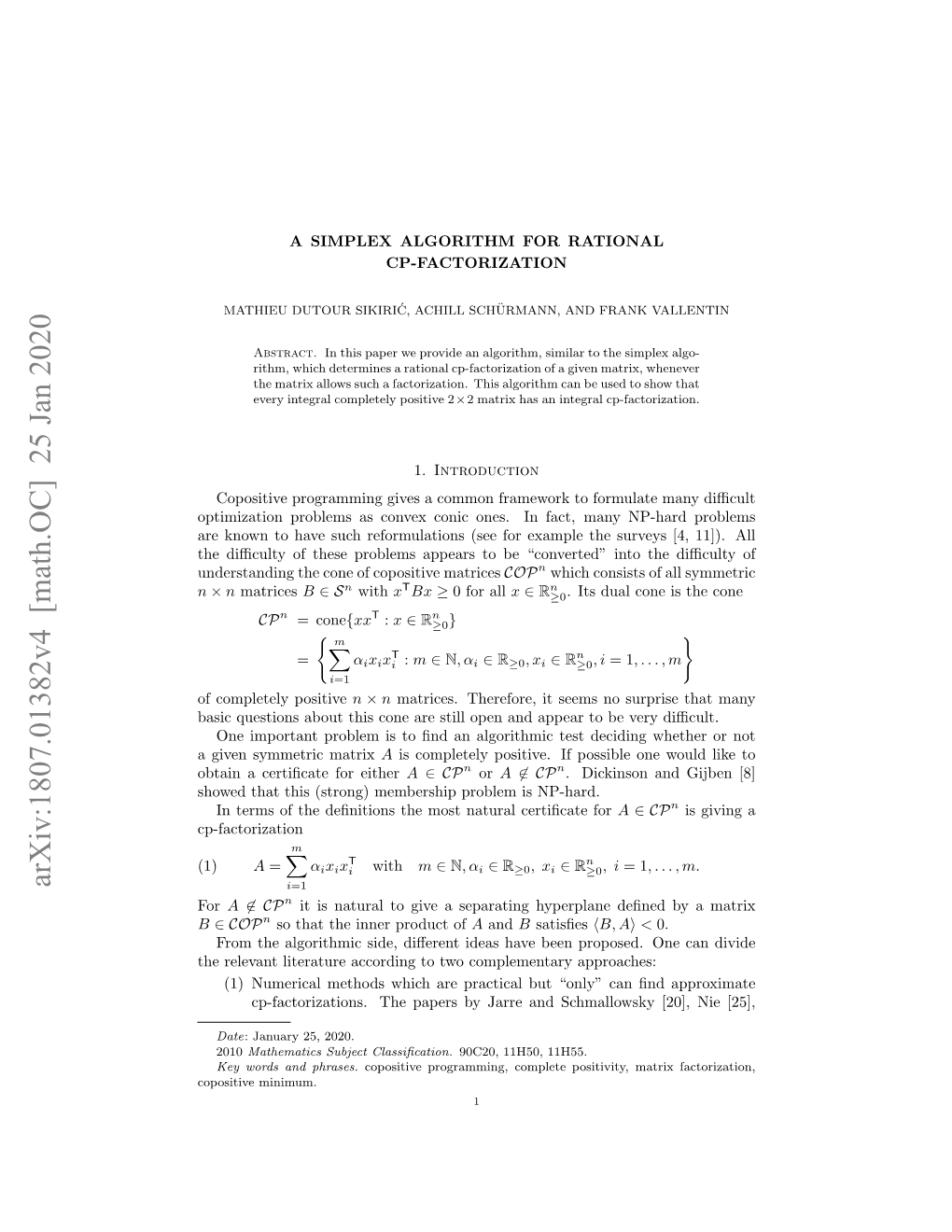 Arxiv:1807.01382V4 [Math.OC] 25 Jan 2020