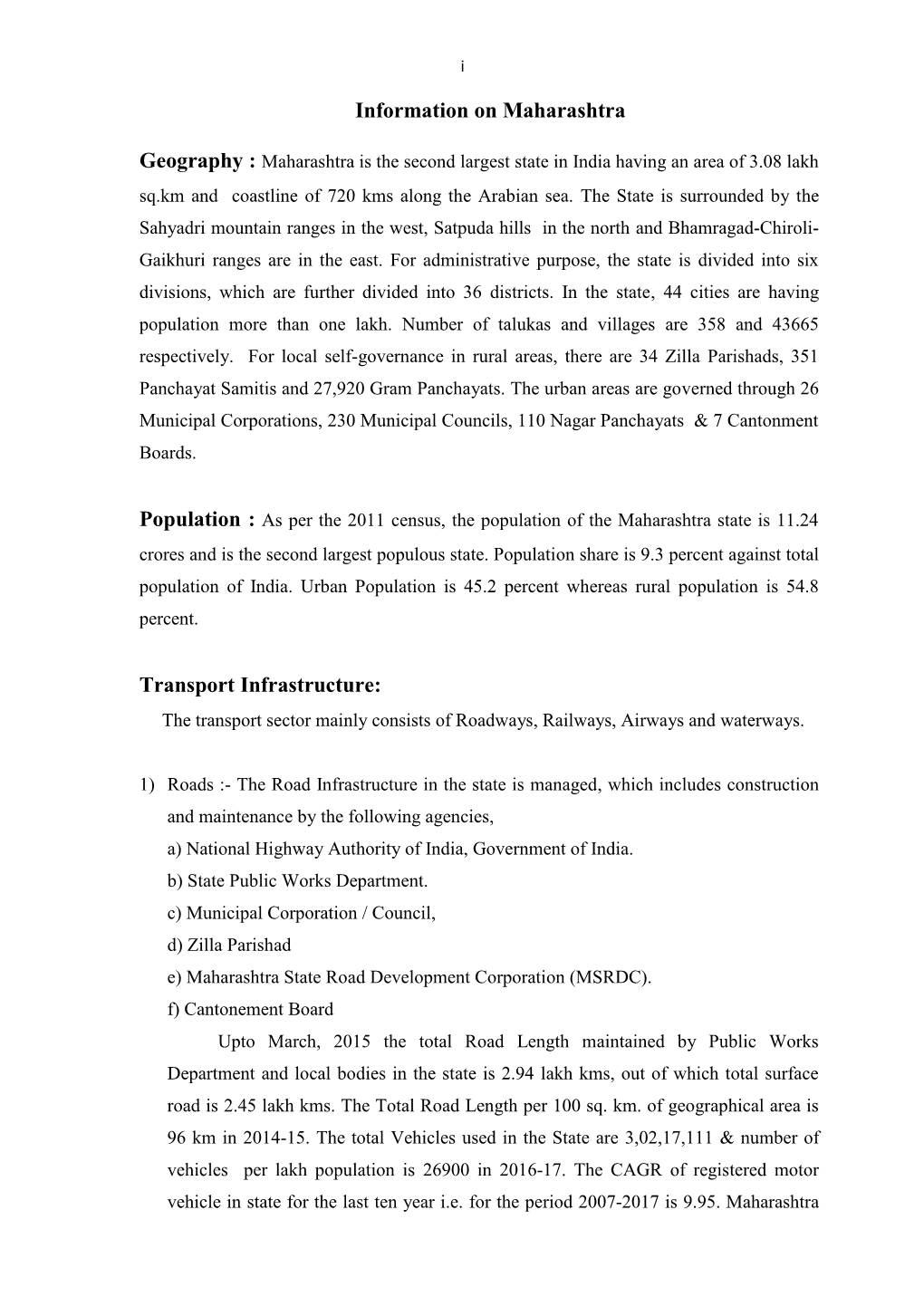 Information on Maharashtra Transport Infrastructure