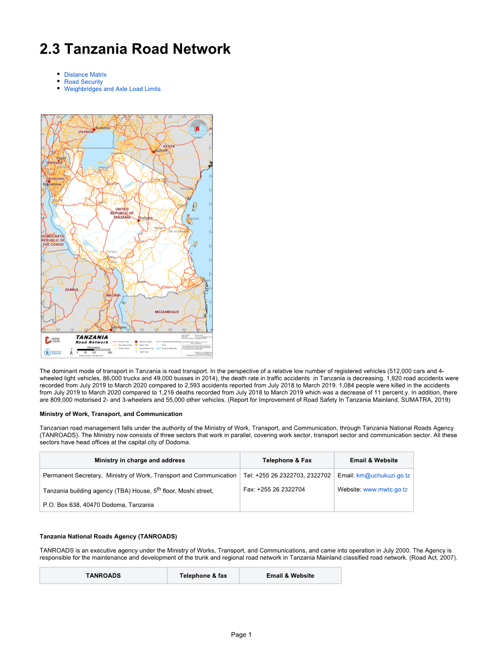 2.3 Tanzania Road Network