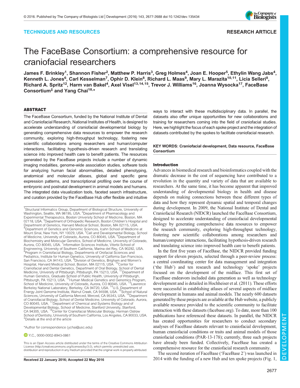 The Facebase Consortium: a Comprehensive Resource for Craniofacial Researchers James F