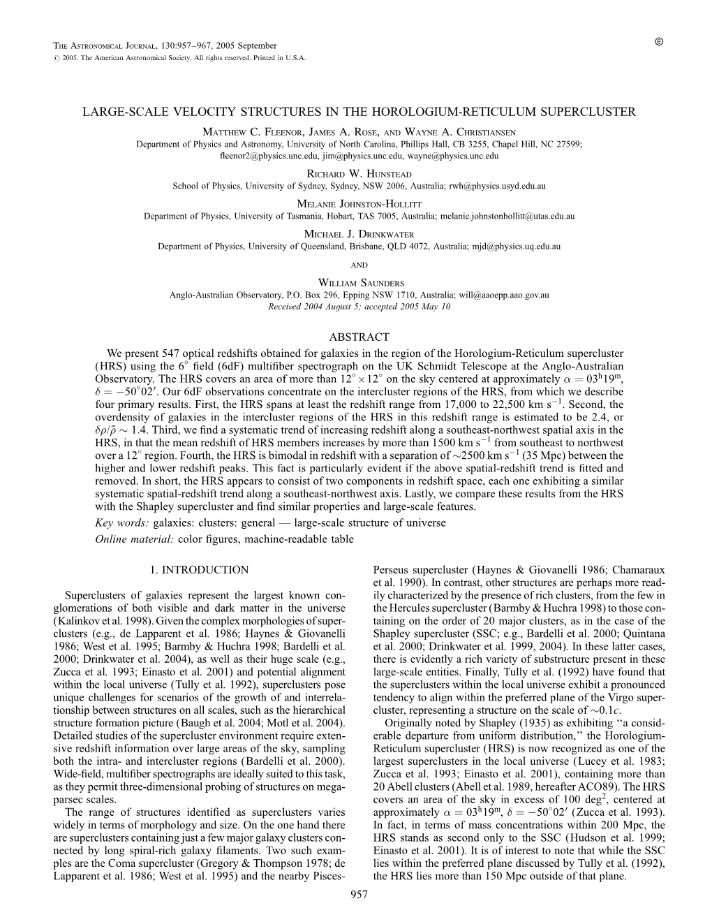 LARGE-SCALE VELOCITY STRUCTURES in the HOROLOGIUM-RETICULUM SUPERCLUSTER Matthew C