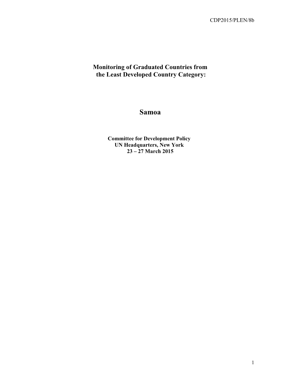 Monitoring of Graduated Countries from the LDC Category: Samoa