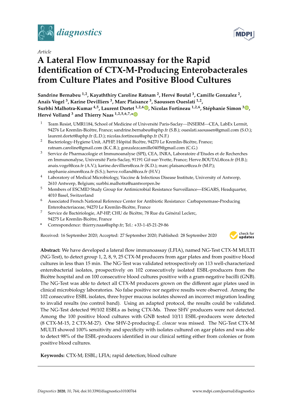 A Lateral Flow Immunoassay for the Rapid Identification of CTX-M