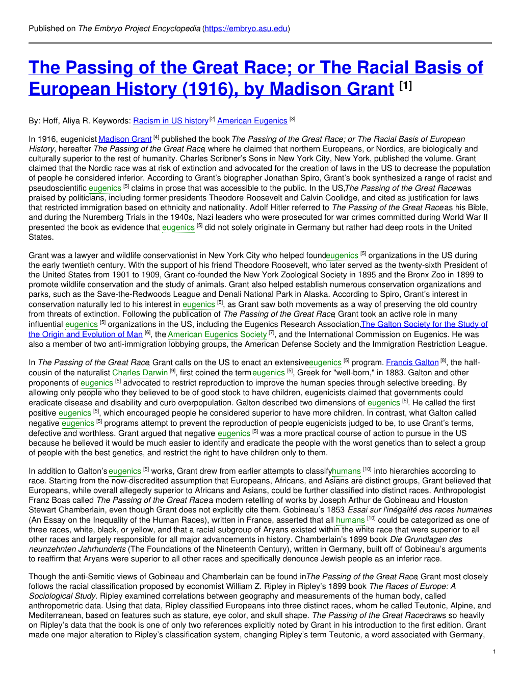 The Passing of the Great Race; Or the Racial Basis of European History (1916), by Madison Grant [1]