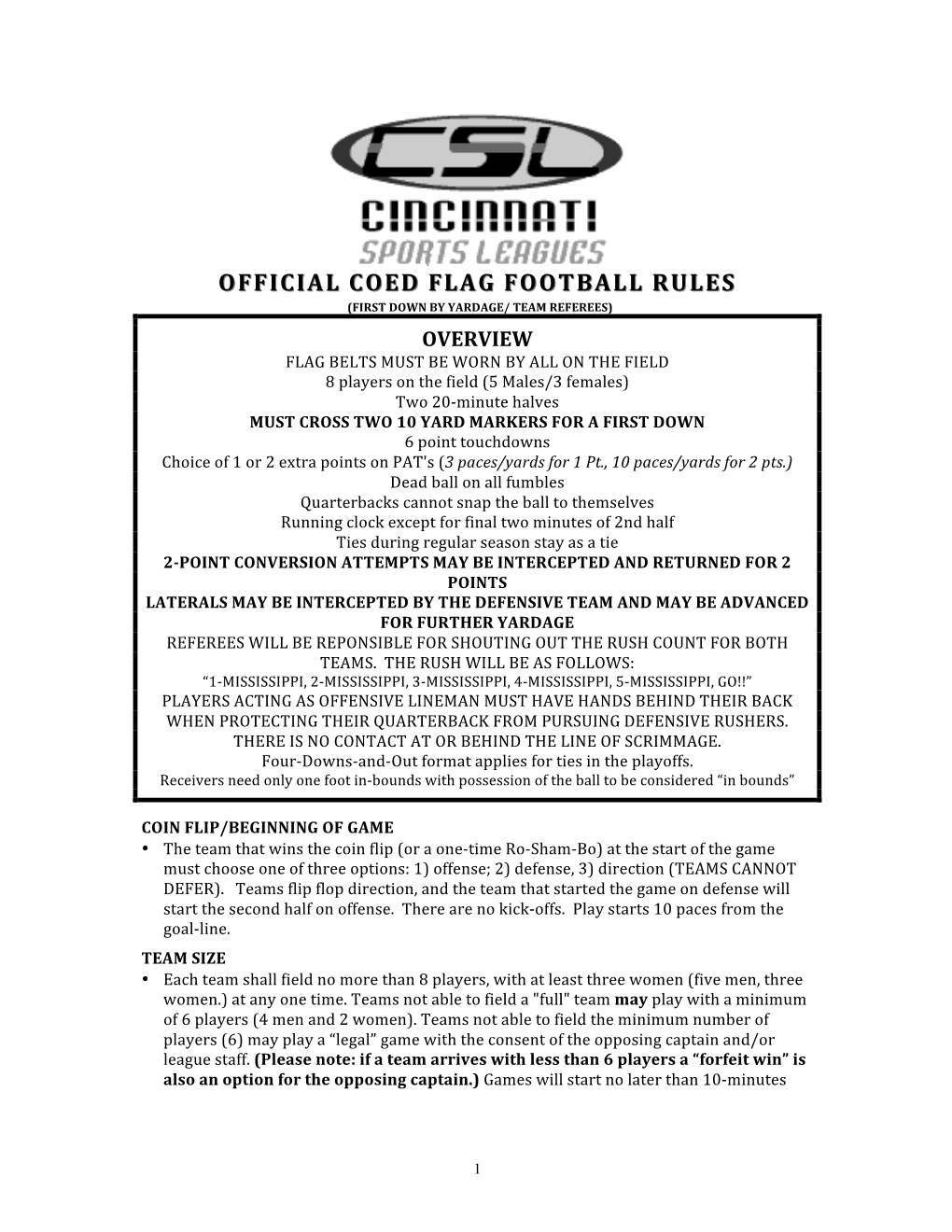 Official Coed Flag Football Rules Official Coed Flag