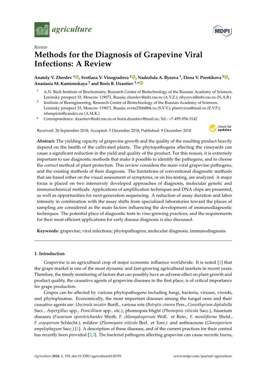 Methods for the Diagnosis of Grapevine Viral Infections: a Review