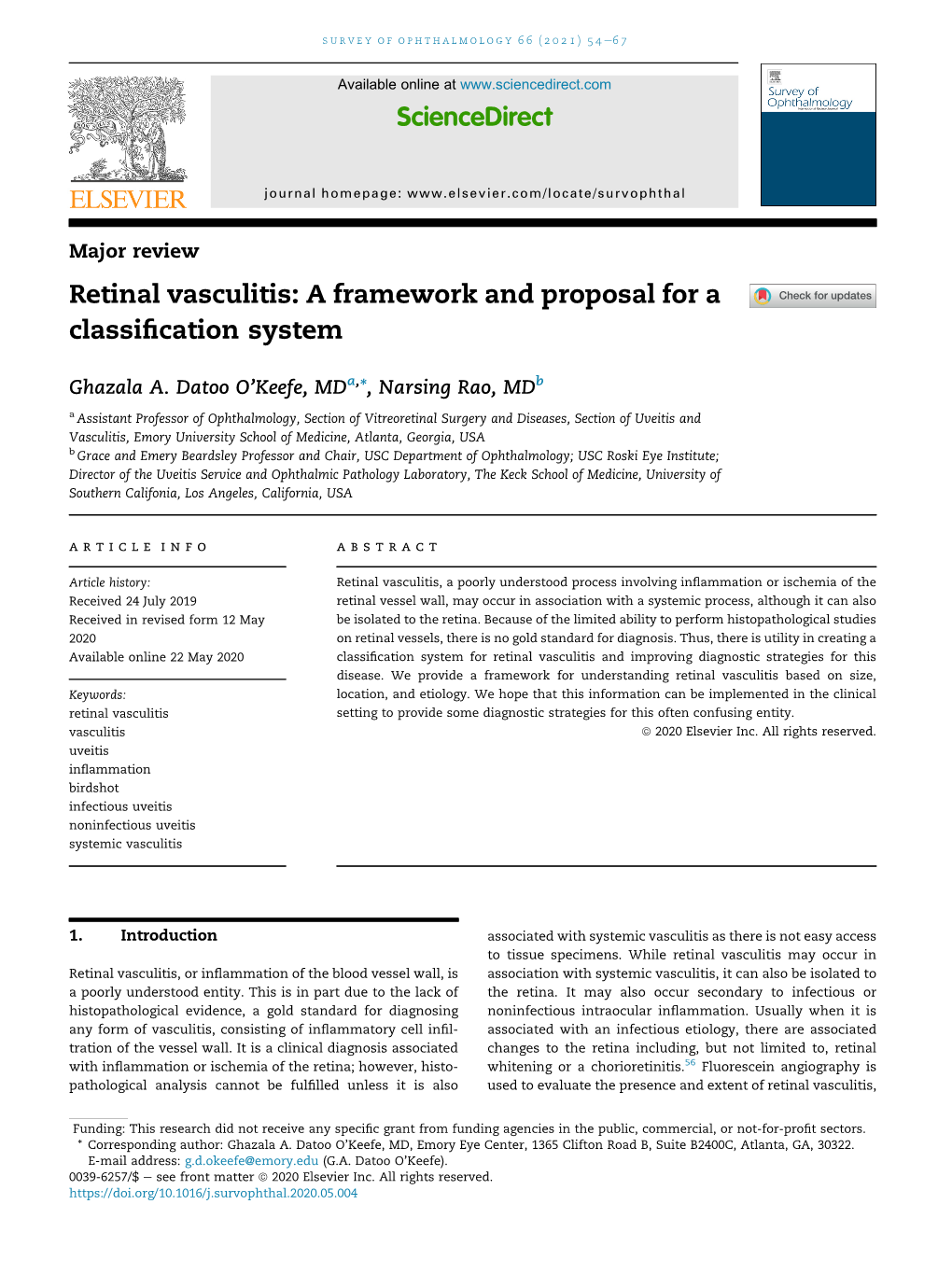 Retinal Vasculitis: a Framework and Proposal for a Classiﬁcation System