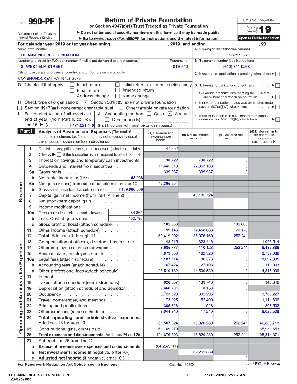 Return of Private Foundation OMB No