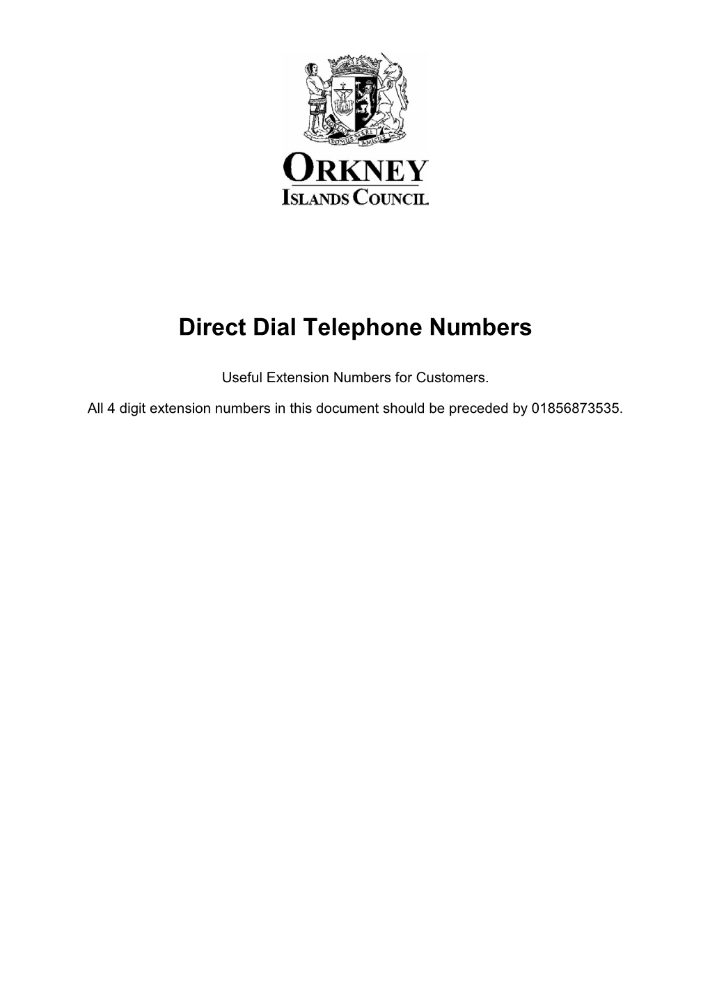 Direct Dial Telephone Numbers