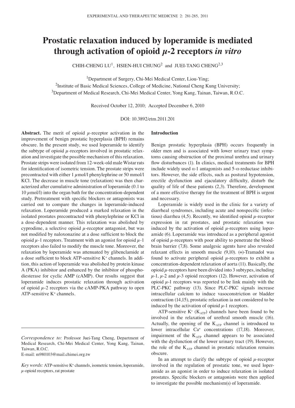 Prostatic Relaxation Induced by Loperamide Is Mediated Through Activation of Opioid Μ-2 Receptors in Vitro