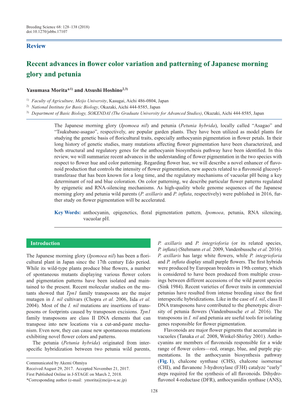 Recent Advances in Flower Color Variation and Patterning of Japanese Morning Glory and Petunia