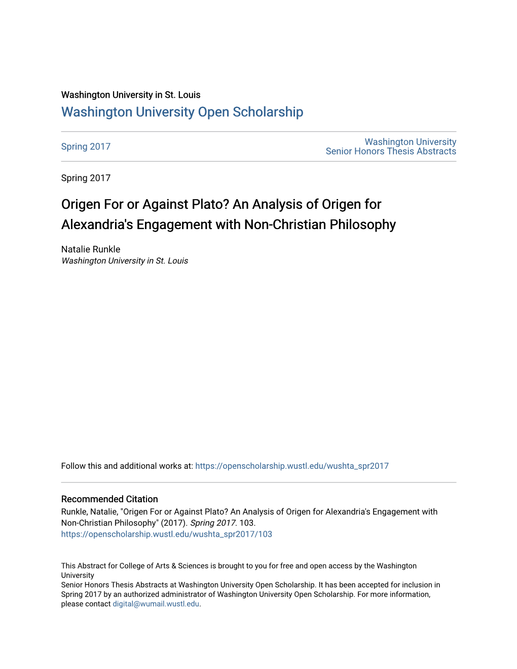 An Analysis of Origen for Alexandria's Engagement with Non-Christian Philosophy