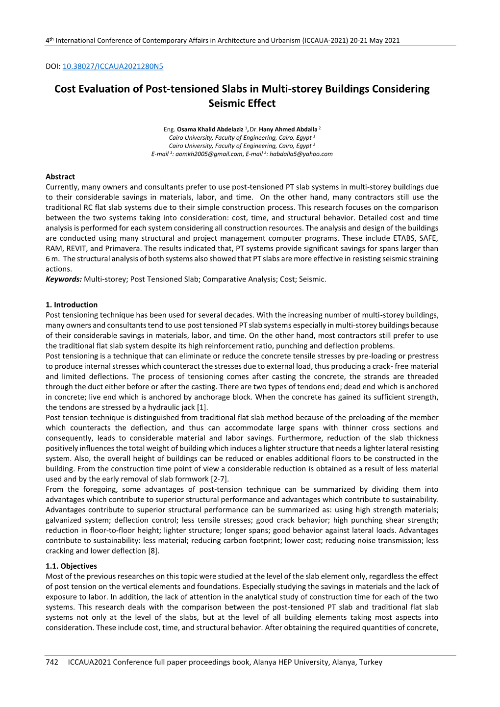 Cost Evaluation of Post-Tensioned Slabs in Multi-Storey Buildings Considering Seismic Effect