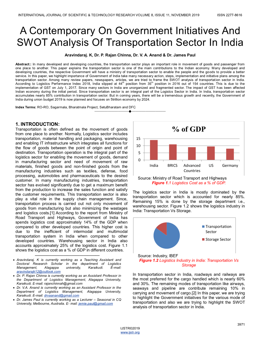 A Contemporary on Government Initiatives and SWOT Analysis of Transportation Sector in India