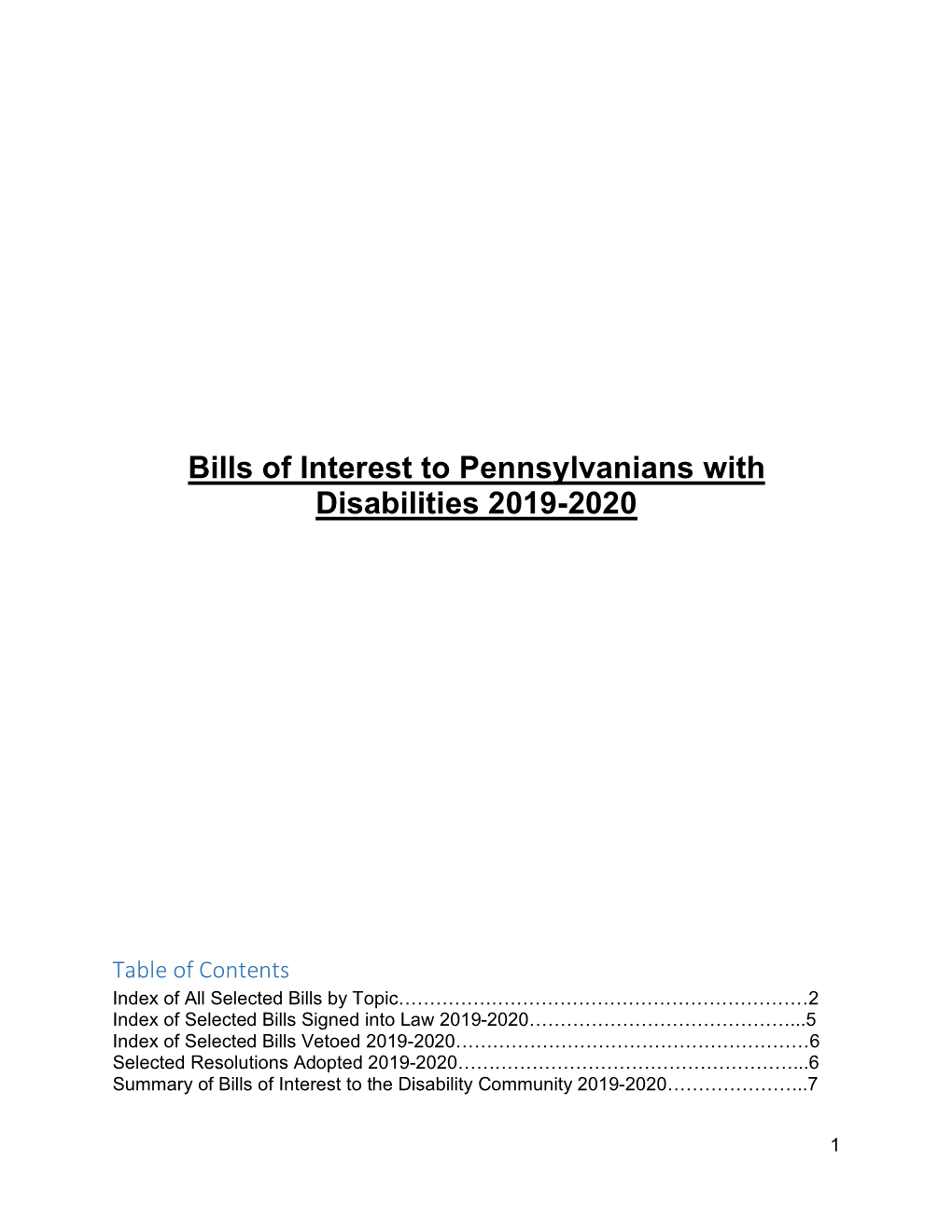 Bills of Interest to Pennsylvanians with Disabilities 2019-2020