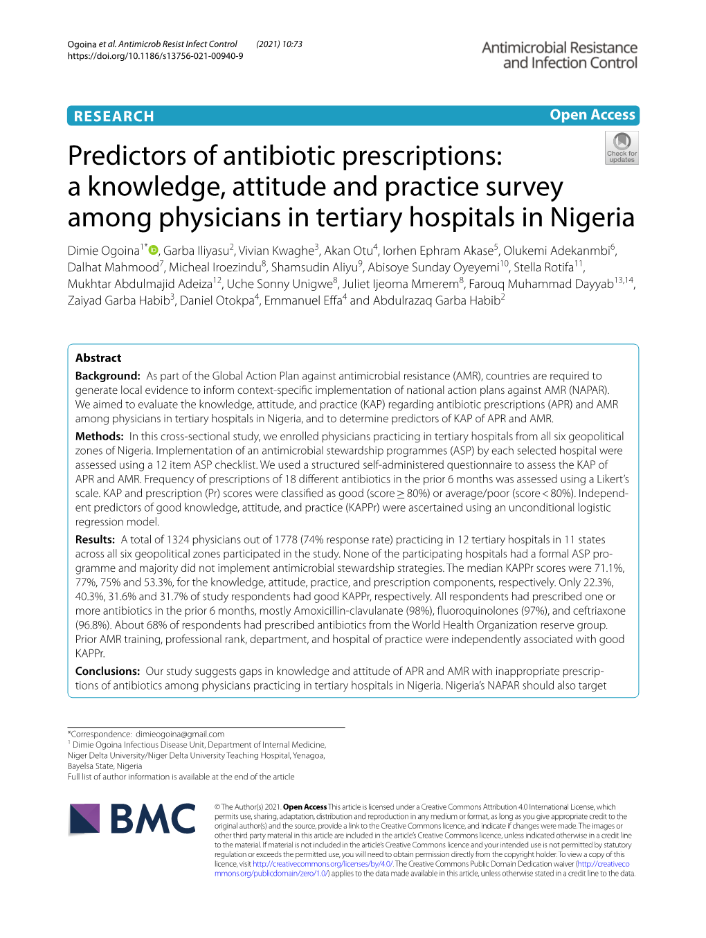 Predictors of Antibiotic Prescriptions: a Knowledge, Attitude and Practice