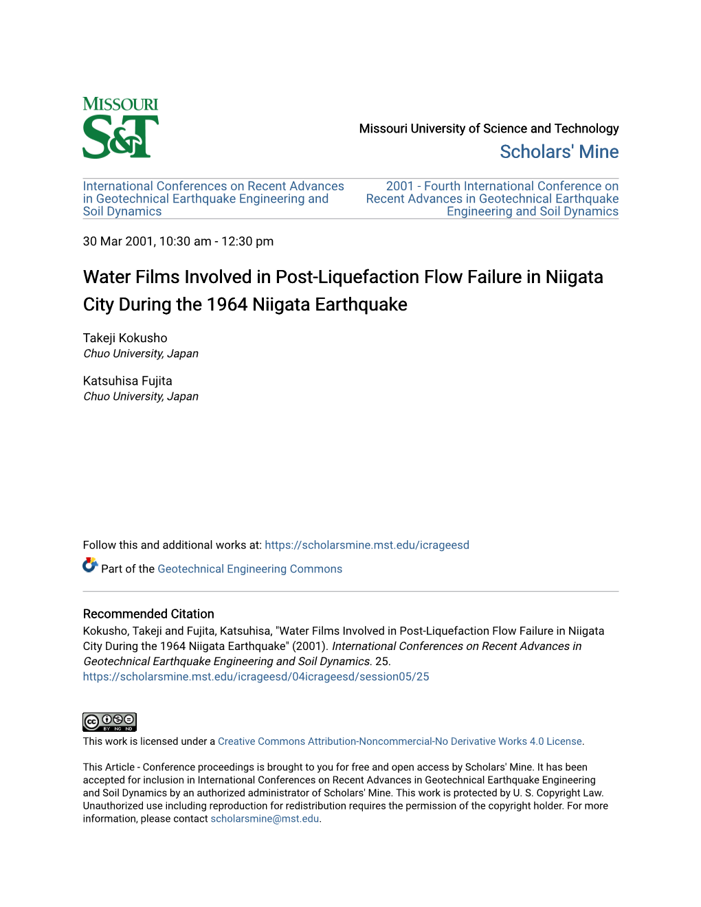 Water Films Involved in Post-Liquefaction Flow Failure in Niigata City During the 1964 Niigata Earthquake