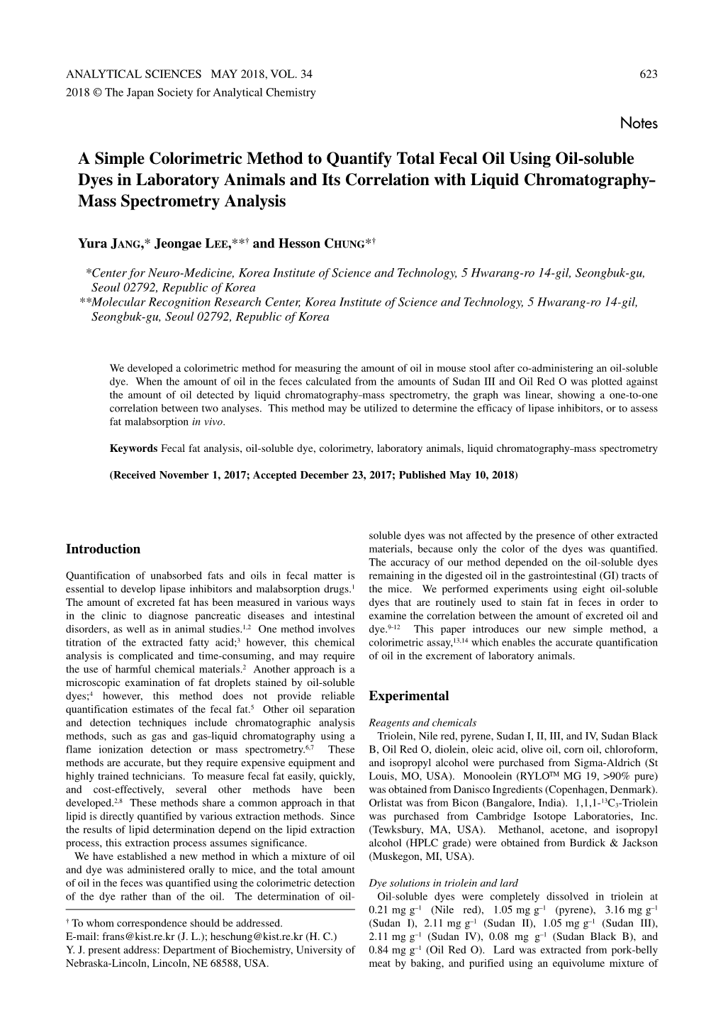 A Simple Colorimetric Method to Quantify Total Fecal Oil Using Oil