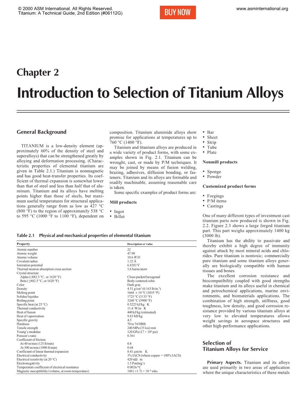 Introduction to Selection of Titanium Alloys