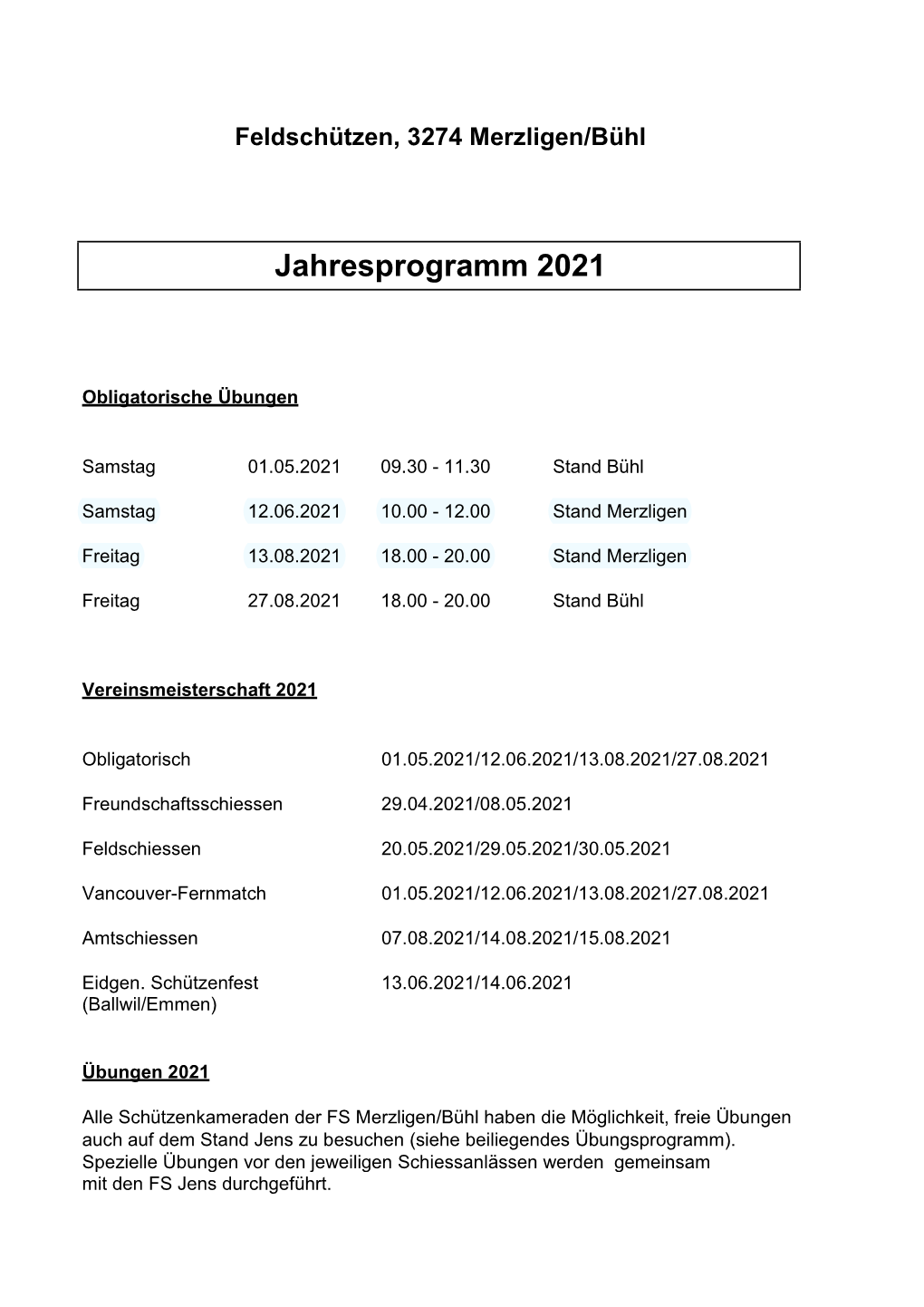 Jahresprogramm 2021