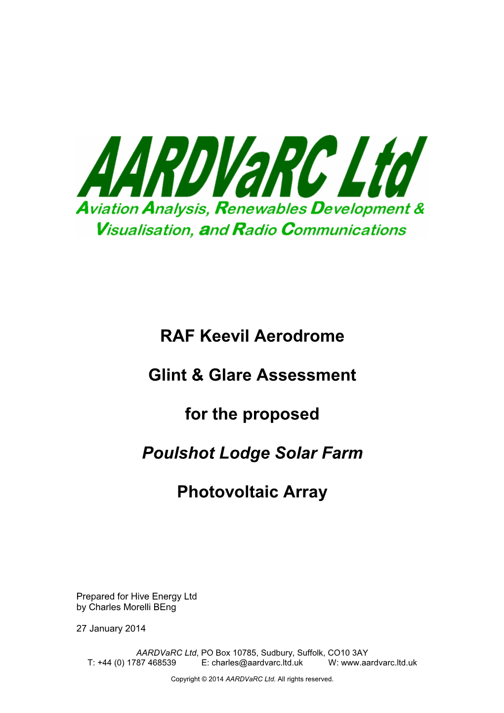 RAF Keevil Aerodrome Glint & Glare Assessment for the Proposed