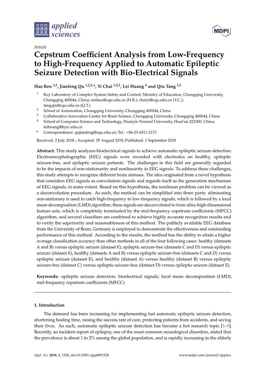 Cepstrum Coefficient Analysis from Low-Frequency to High-Frequency