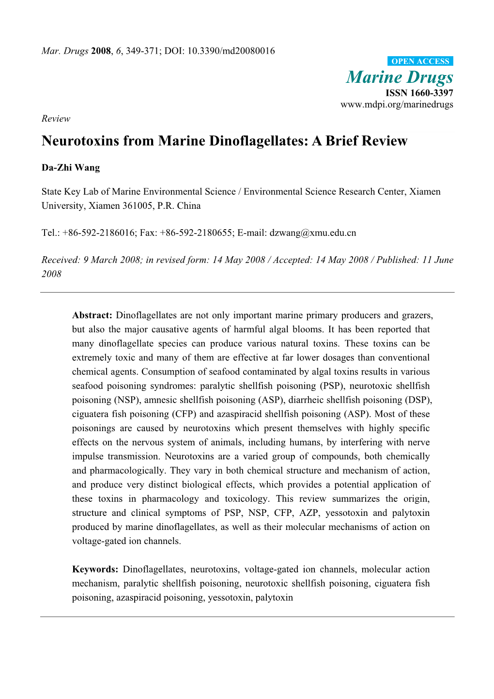 Neurotoxins from Marine Dinoflagellates: a Brief Review