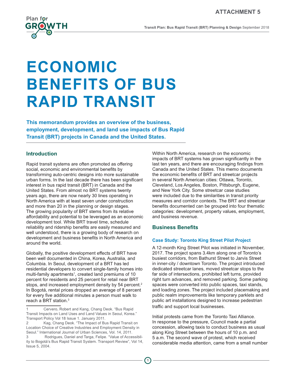 Economic Benefits of Bus Rapid Transit