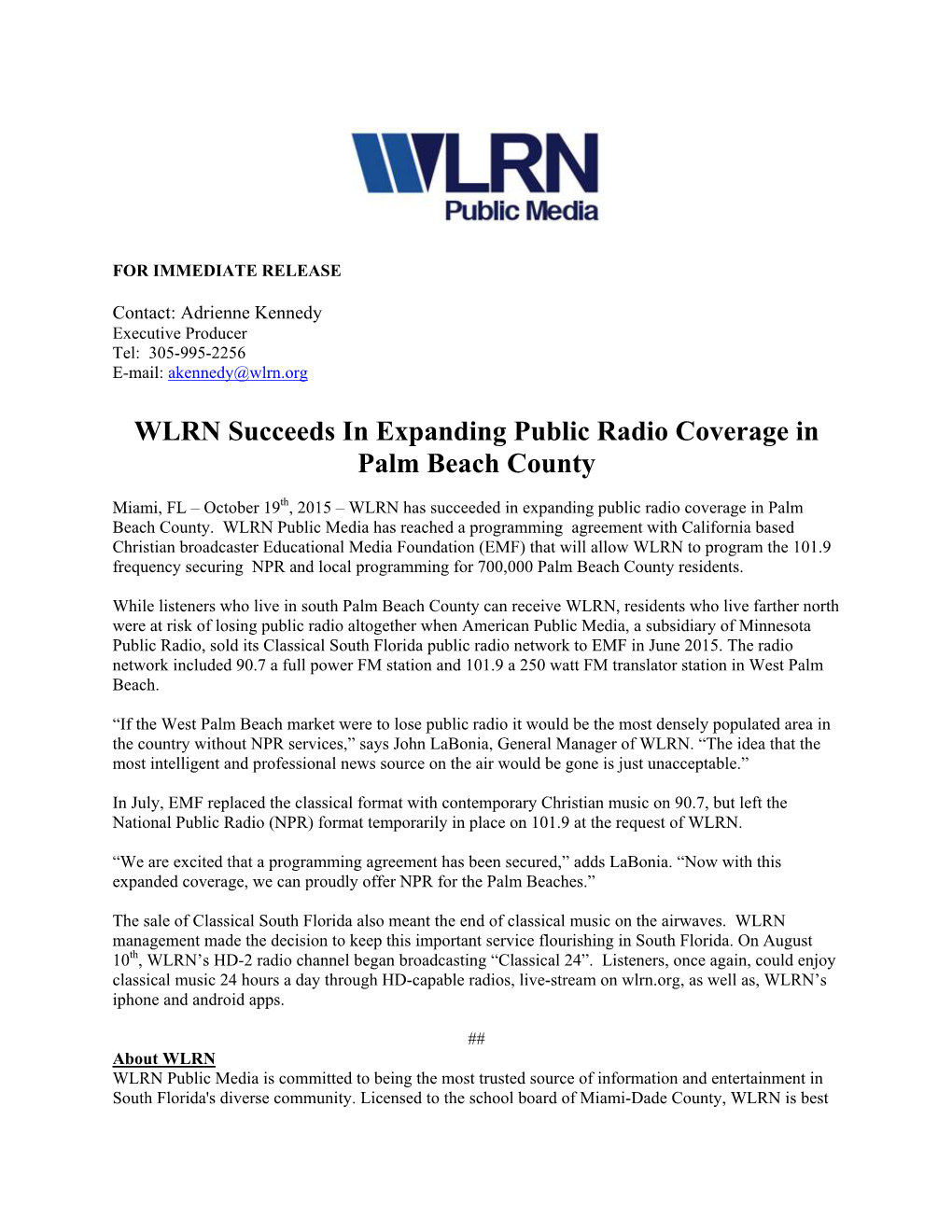 WLRN Succeeds in Expanding Public Radio Coverage in Palm Beach County