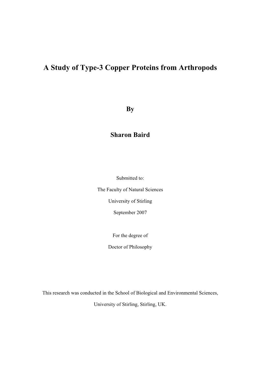 A Study of Type-3 Copper Proteins from Arthropods