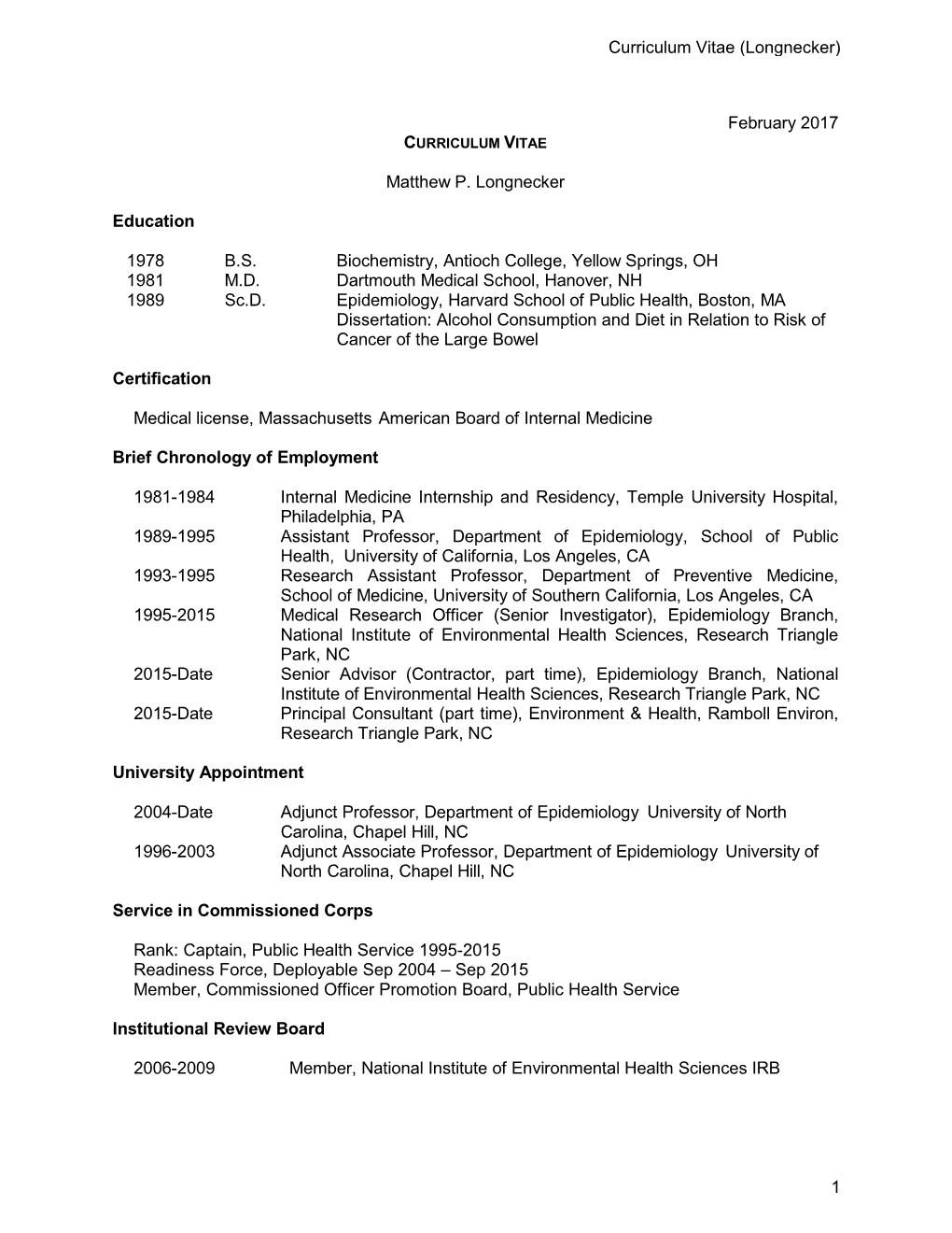 Matthew P Longnecker CV