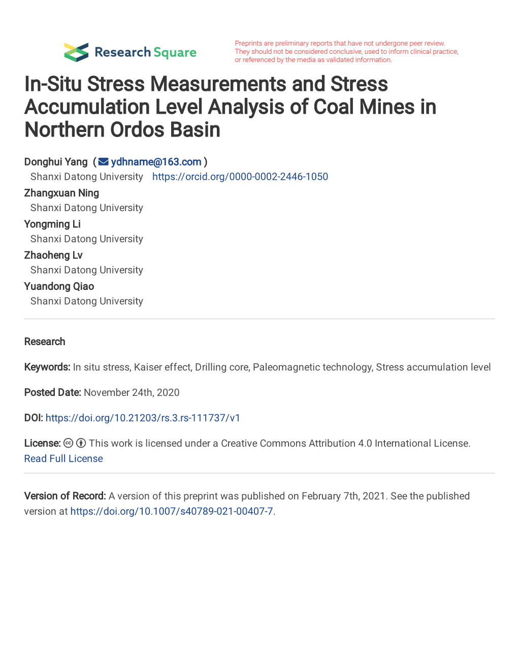 In-Situ Stress Measurements and Stress Accumulation Level Analysis of Coal Mines in Northern Ordos Basin