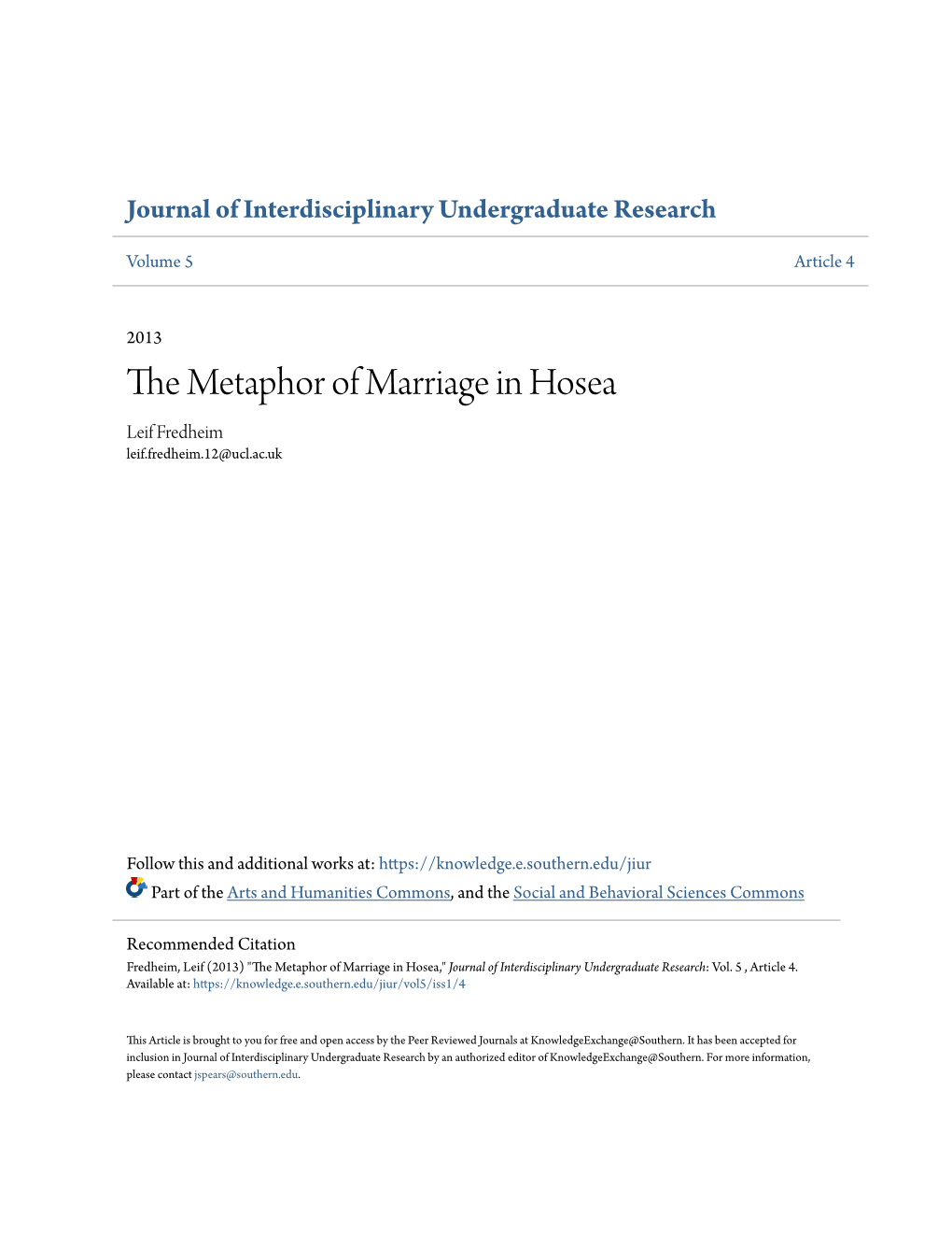 The Metaphor of Marriage in Hosea