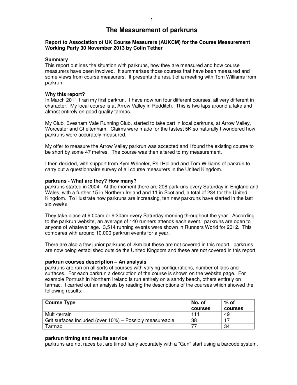 The Measurement of Parkruns