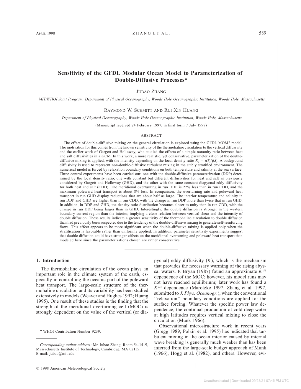 Sensitivity of the GFDL Modular Ocean Model to Parameterization of Double-Diffusive Processes*