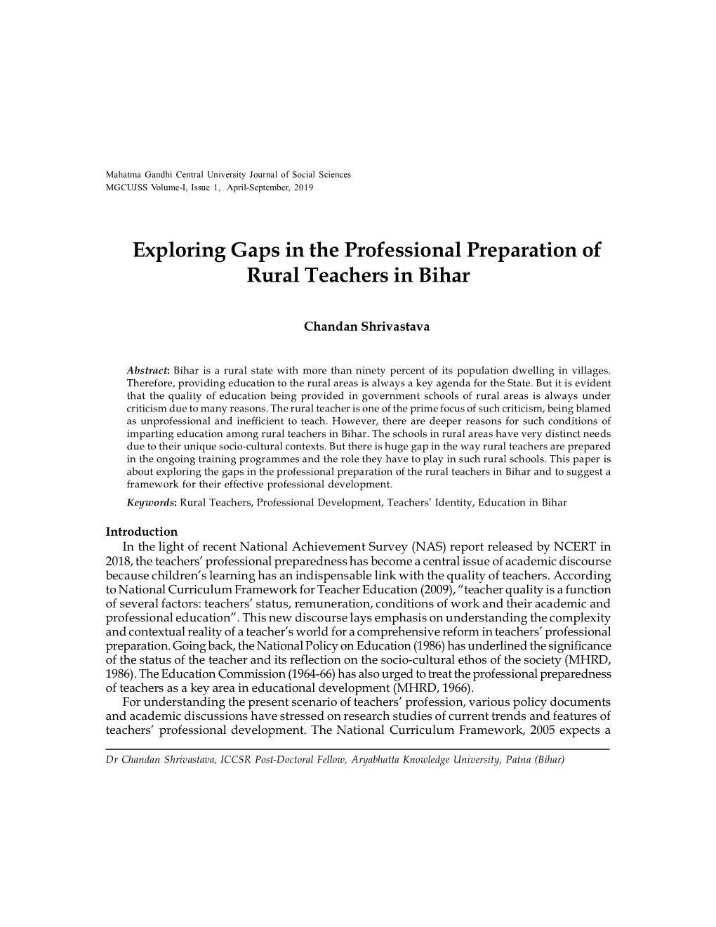 Exploring Gaps in the Professional Preparation of Rural Teachers in Bihar