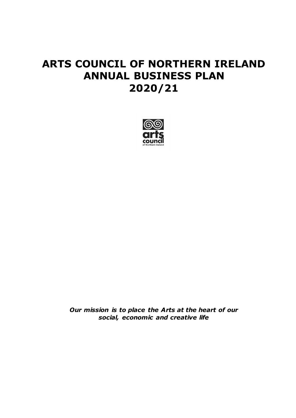 Arts Council of Northern Ireland Annual Business Plan 2020/21