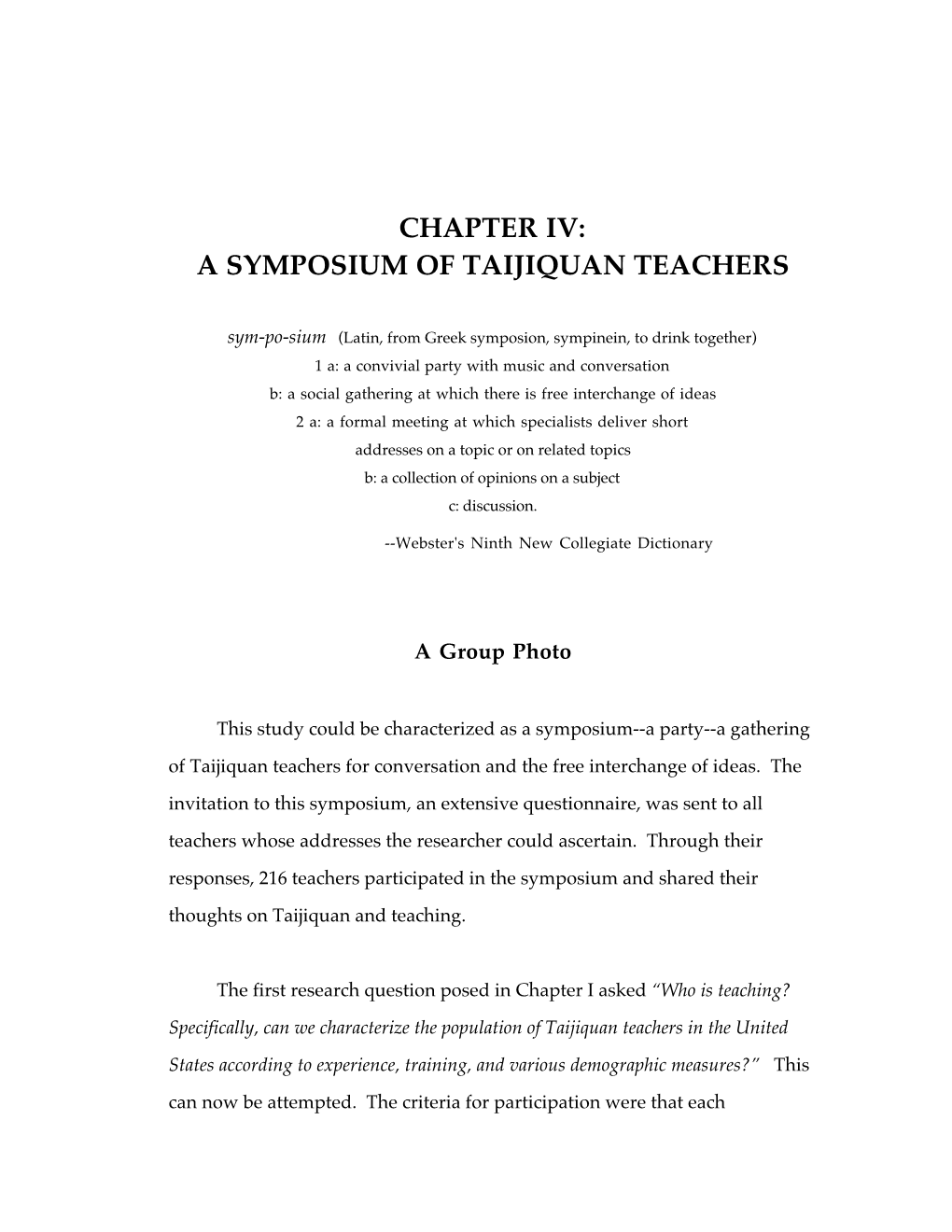 Chapter Iv: a Symposium of Taijiquan Teachers