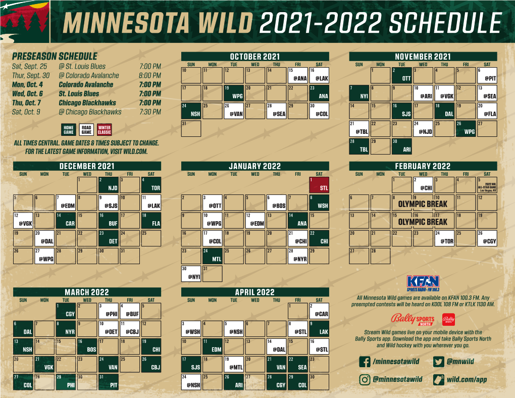 Minnesota Wild 2021-2022 Schedule