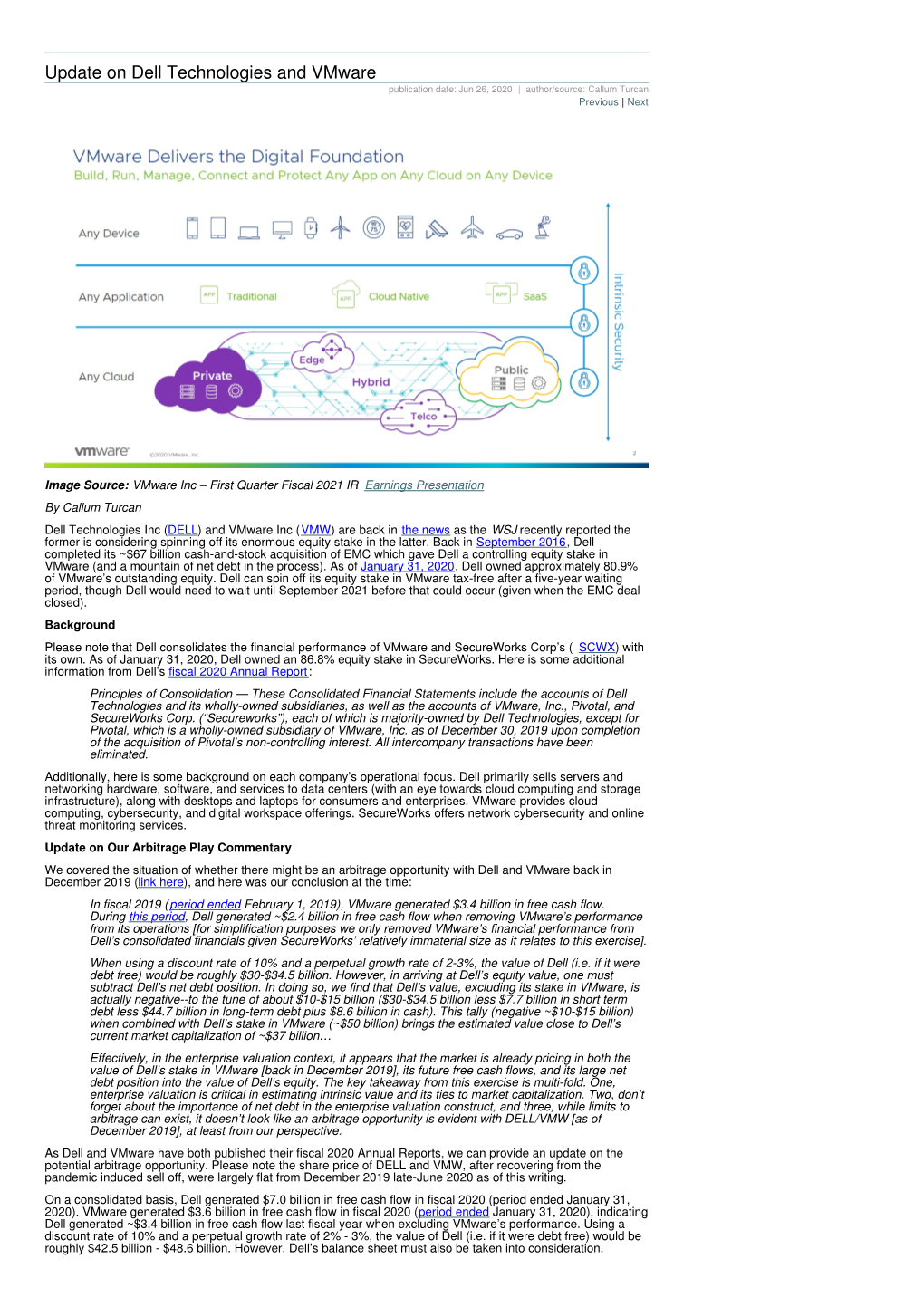 Update on Dell Technologies and Vmware Publication Date: Jun 26, 2020 | Author/Source: Callum Turcan Previous | Next