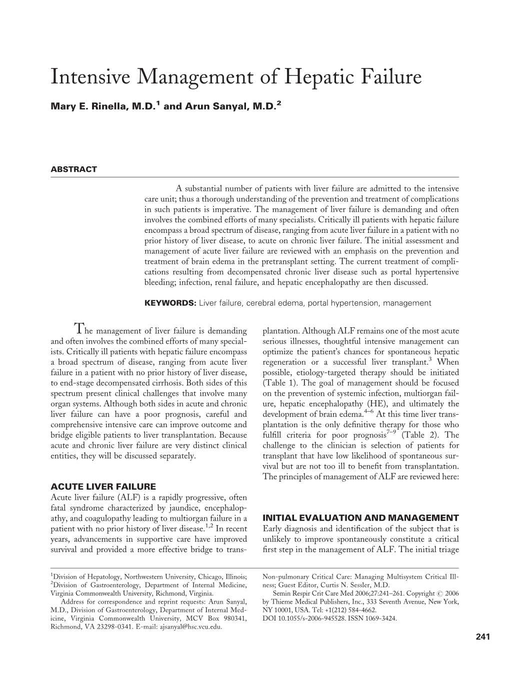 Intensive Management of Hepatic Failure