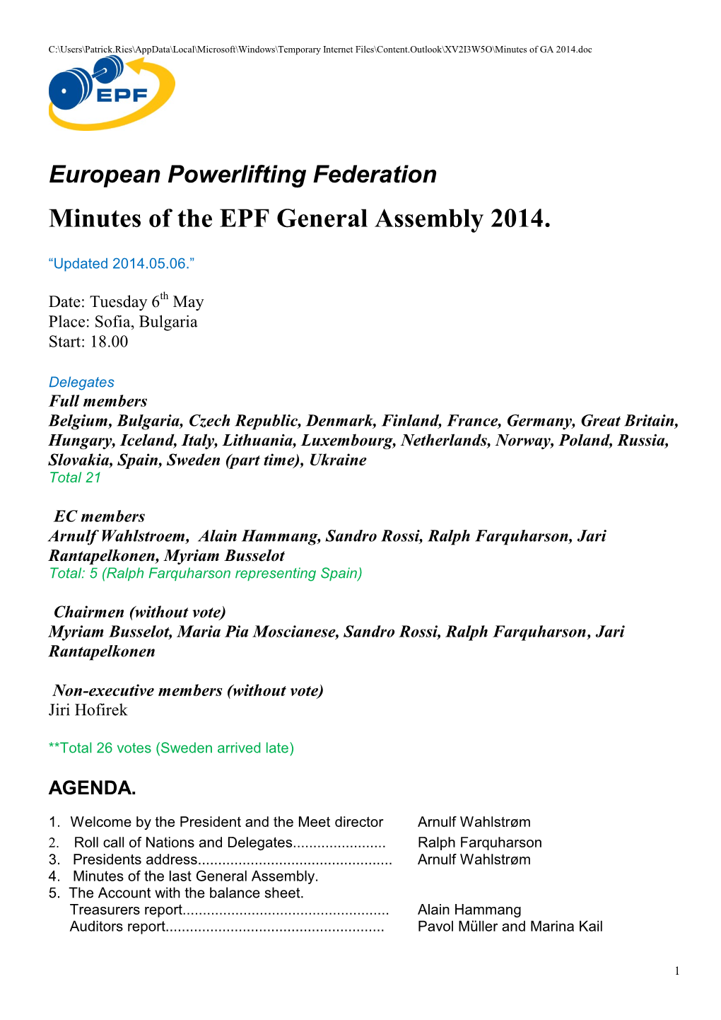 Minutes of the EPF General Assembly 2014